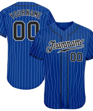 Custom Royal White Pinstripe Black-White Authentic Baseball Jersey