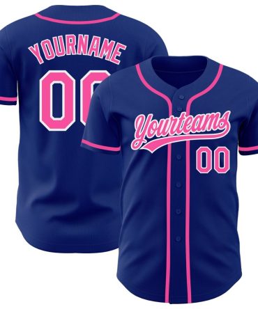 Custom Royal Pink-White Authentic Baseball Jersey