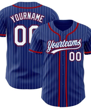 Custom Royal White Pinstripe Red Authentic Baseball Jersey