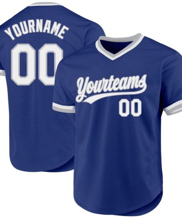 Custom Royal White-Gray Authentic Throwback Baseball Jersey