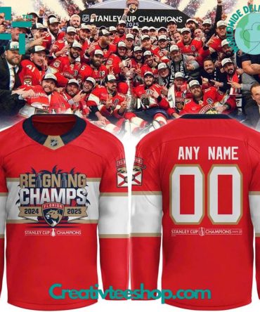 Florida Panthers 2025 Stanley Cup Champions Custom Red Hockey Jersey