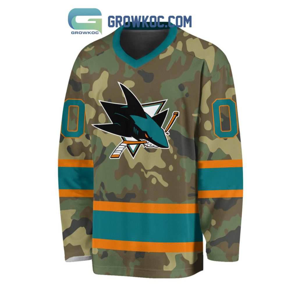 San Jose Sharks Special Camo Veteran Design Personalized Hockey Jersey - Image 2