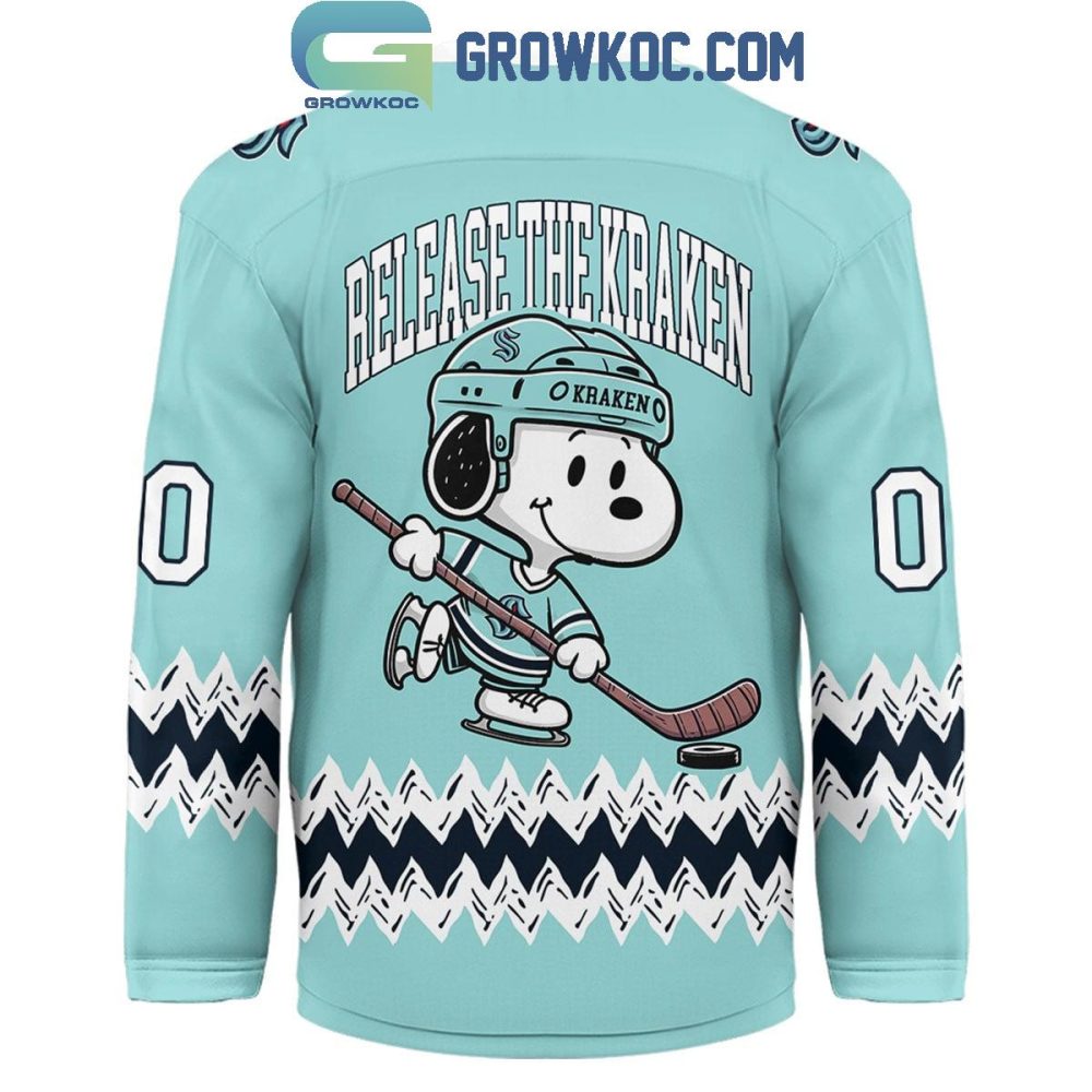 Seattle Kraken Snoopy Peanuts Release The Kraken Hockey Jersey - Image 3