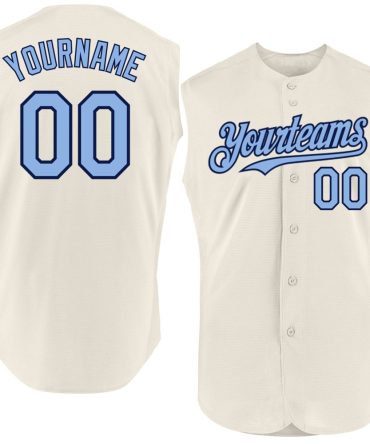 Custom Cream Light Blue-Navy Authentic Sleeveless Baseball Jersey
