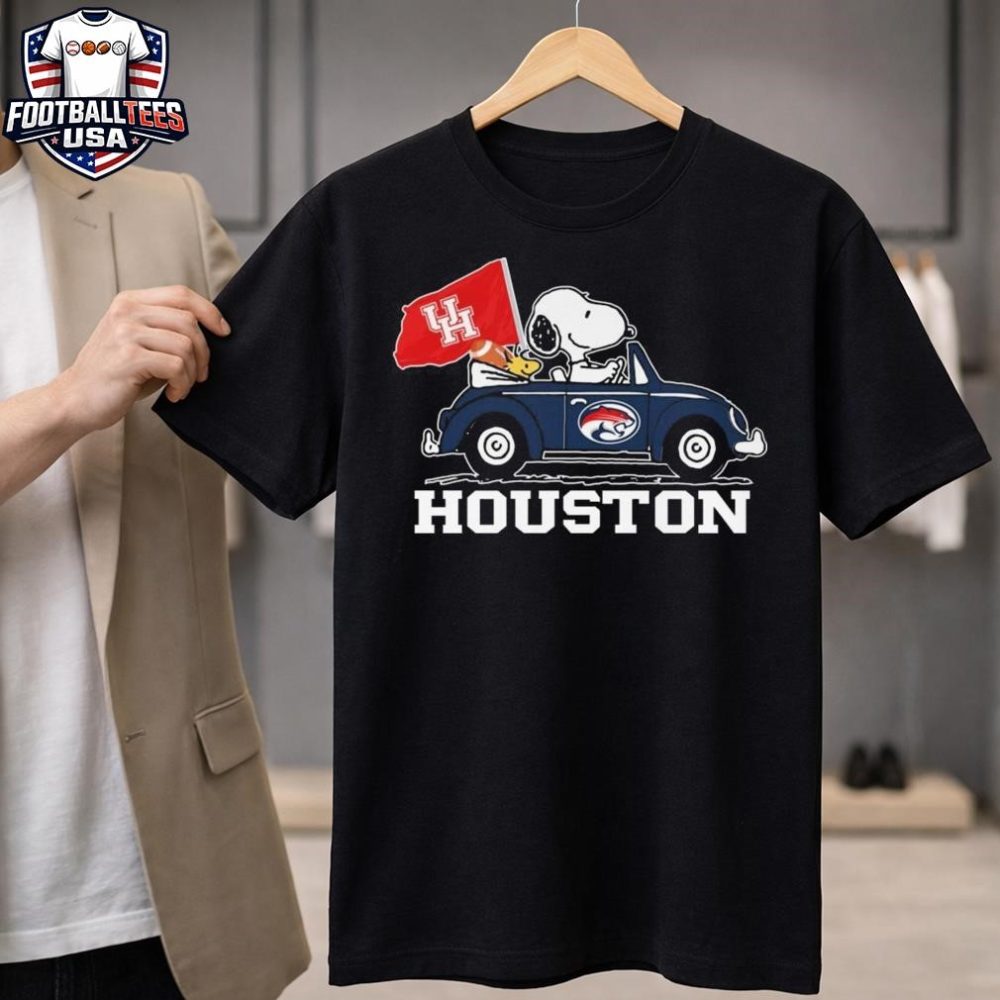 Snoopy And Woodstock Driving Car Houston Cougars Flag Unisex Shirt