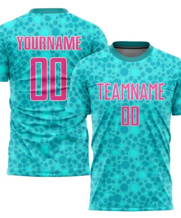 Custom Aqua Pink-White Sublimation Soccer Uniform Jersey