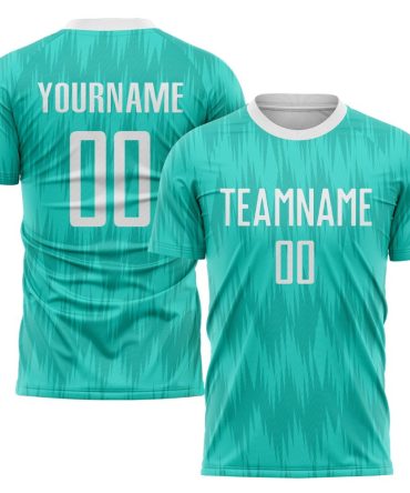 Custom Aqua White Sublimation Soccer Uniform Jersey