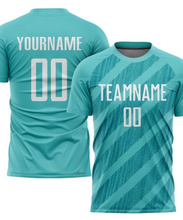 Custom Aqua White Sublimation Soccer Uniform Jersey