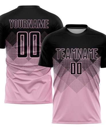 Custom Light Pink Black Sublimation Soccer Uniform Jersey