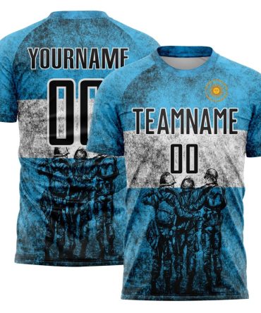 Custom Blue Black-White Argentina Patriotic Sports Sublimation Soccer Uniform Jersey