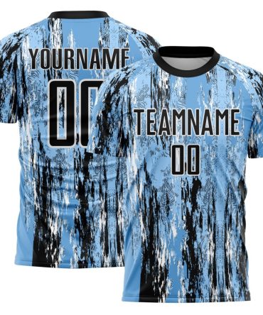 Custom Light Blue Black-White Argentina Splatter Pattern Sports Sublimation Soccer Uniform Jersey