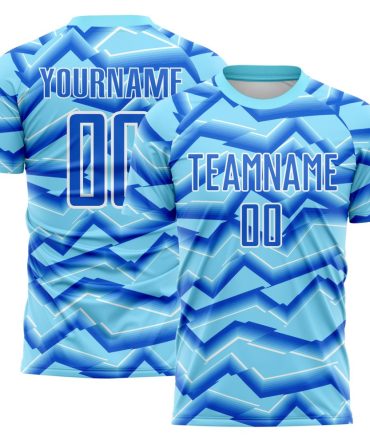 Custom Lakes Blue Powder Blue-White Lines Sports Sublimation Soccer Uniform Jersey