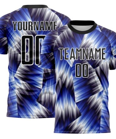 Custom Black Royal-White Lines Sports Sublimation Soccer Uniform Jersey