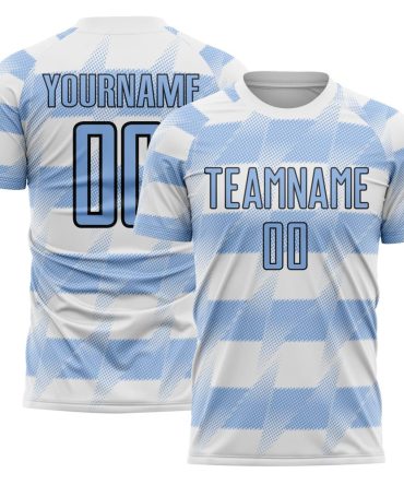Custom White Light Blue-Black Argentina Stripes Sports Sublimation Soccer Uniform Jersey
