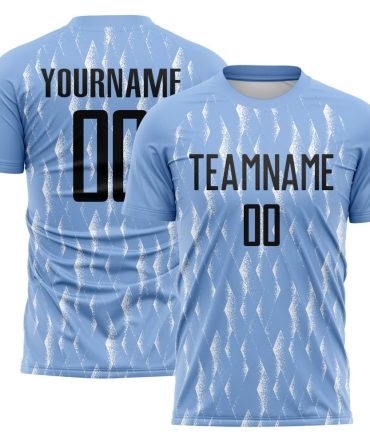 Custom Light Blue Black-White Argentina Splatter Pattern Sports Sublimation Soccer Uniform Jersey