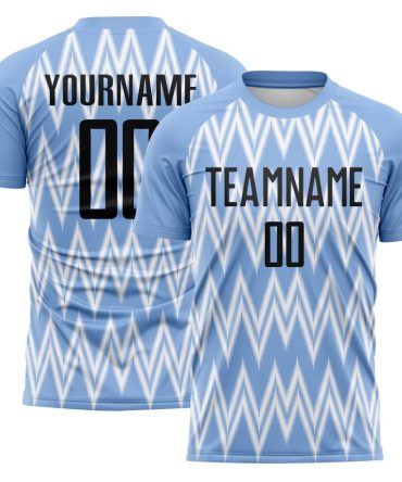 Custom Light Blue Black-White Argentina Zigzag Pattern Sports Sublimation Soccer Uniform Jersey