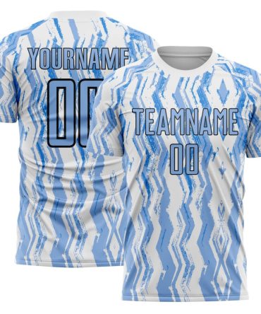 Custom White Light Blue-Black Argentina Splatter Pattern Sports Sublimation Soccer Uniform Jersey