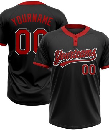 Custom Black Red-White Two-Button Unisex Softball Jersey