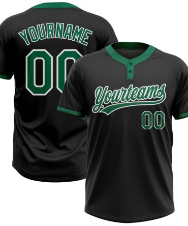 Custom Black Kelly Green-White Two-Button Unisex Softball Jersey