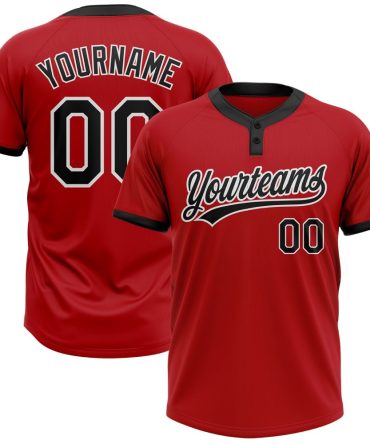 Custom Red Black-White Two-Button Unisex Softball Jersey