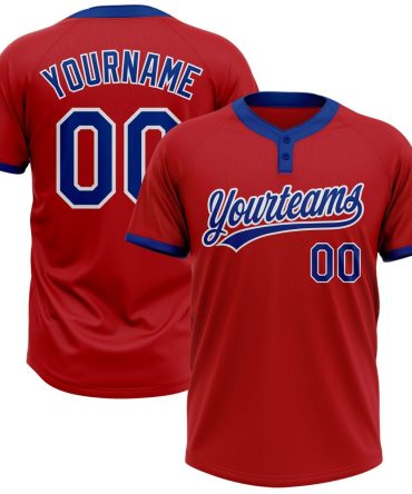Custom Red Royal-White Two-Button Unisex Softball Jersey