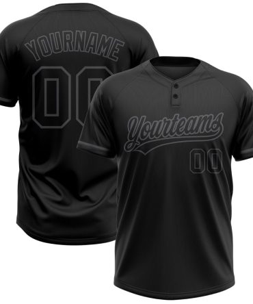 Custom Black Black-Steel Gray Two-Button Unisex Softball Jersey