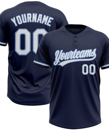 Custom Navy White-Light Blue Two-Button Unisex Softball Jersey