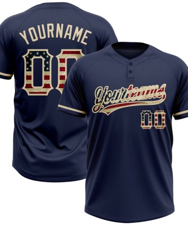 Custom Navy Vintage Usa Flag-City Cream Two-Button Unisex Softball Jersey