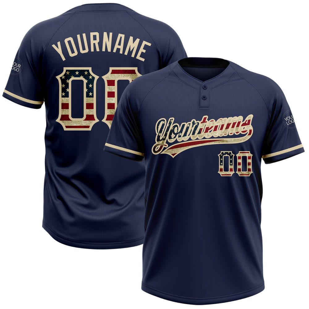 Custom Navy Vintage Usa Flag-City Cream Two-Button Unisex Softball Jersey