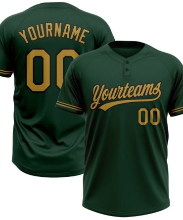 Custom Green Old Gold-Black Two-Button Unisex Softball Jersey