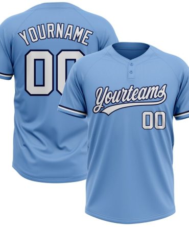 Custom Light Blue White-Navy Two-Button Unisex Softball Jersey