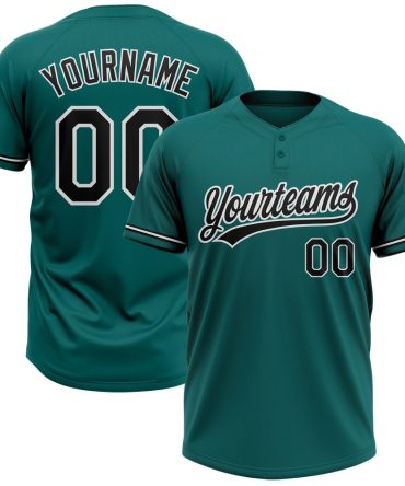 Custom Teal Black-White Two-Button Unisex Softball Jersey