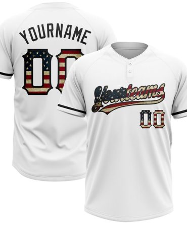 Custom White Vintage Usa Flag-Black Two-Button Unisex Softball Jersey