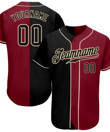 Custom Crimson Black-Cream Authentic Split Fashion Baseball Jersey