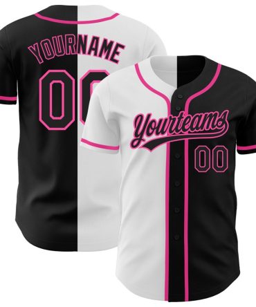 Custom Black Black White-Pink Authentic Split Fashion Baseball Jersey