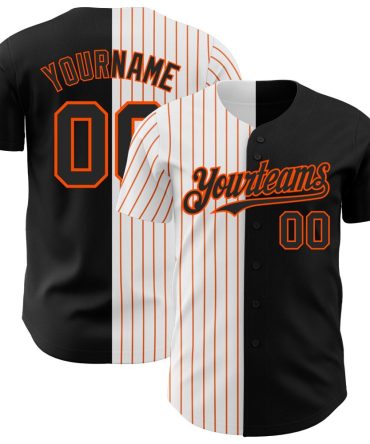 Custom Black White-Orange Pinstripe Authentic Split Fashion Baseball Jersey