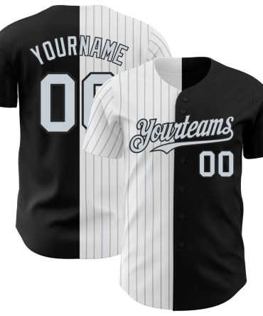 Custom Black White-Silver Pinstripe Authentic Split Fashion Baseball Jersey