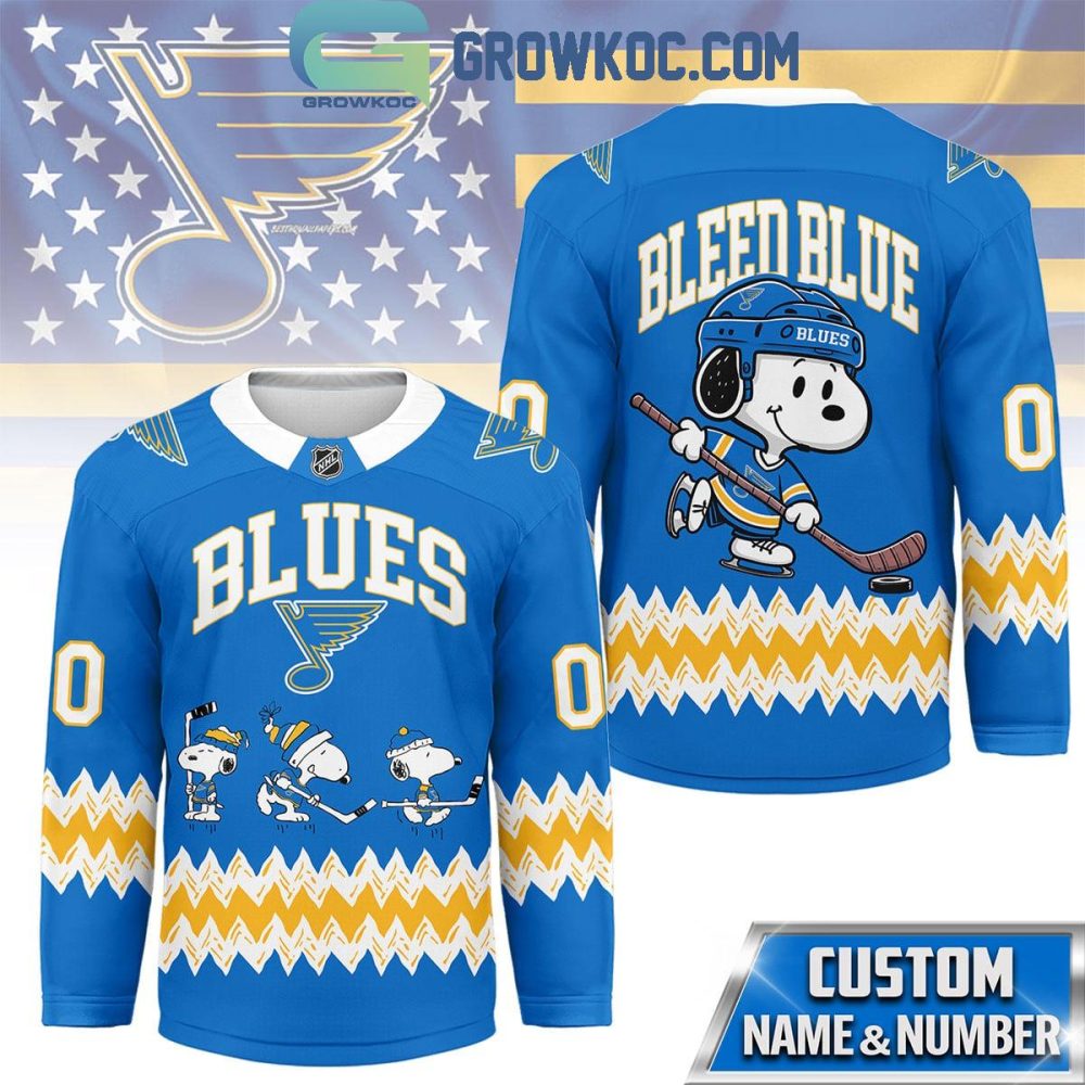 St. Louis Blues Snoopy Peanuts Bleed Blue Hockey Jersey
