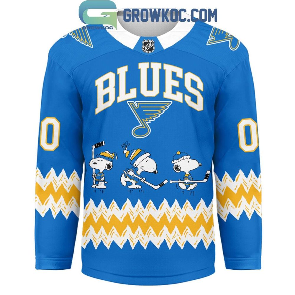 St. Louis Blues Snoopy Peanuts Bleed Blue Hockey Jersey - Image 2