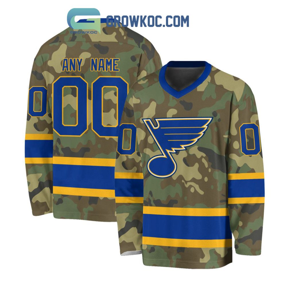 St. Louis Blues Special Camo Veteran Design Personalized Hockey Jersey