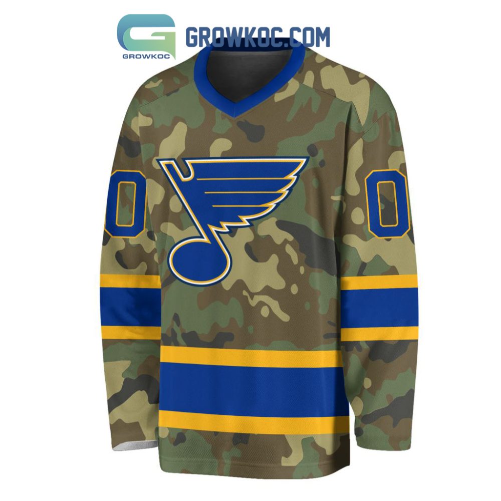 St. Louis Blues Special Camo Veteran Design Personalized Hockey Jersey - Image 2