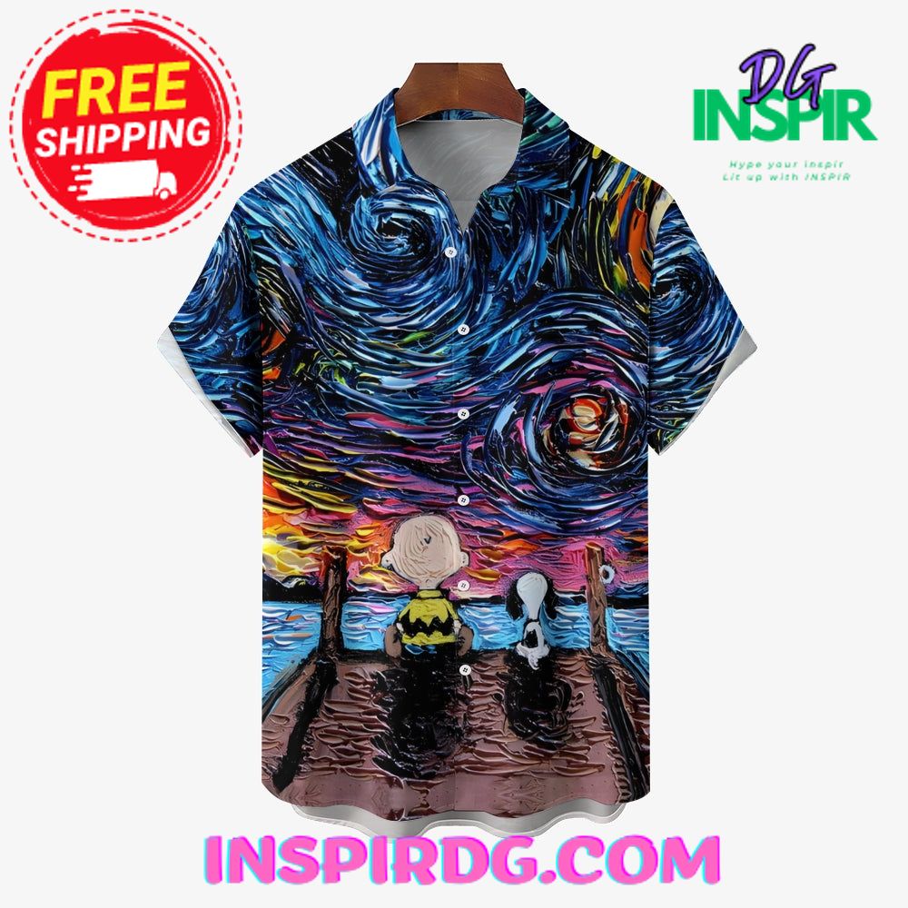 Starry Sky Cartoon Character Casual Hawaiin Shit - Image 5