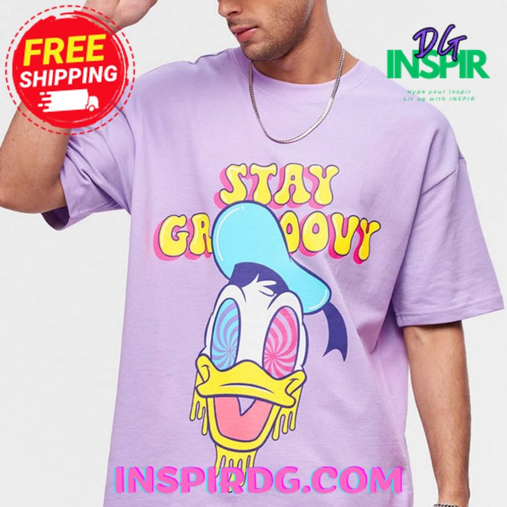 Stay Groovy Purple Printed Oversized T-Shirt