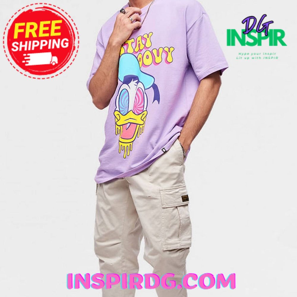 Stay Groovy Purple Printed Oversized T-Shirt - Image 2