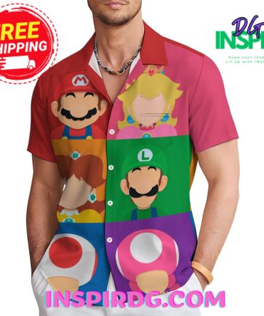 Super Mario Character Print Casual Hawaiin Shirt