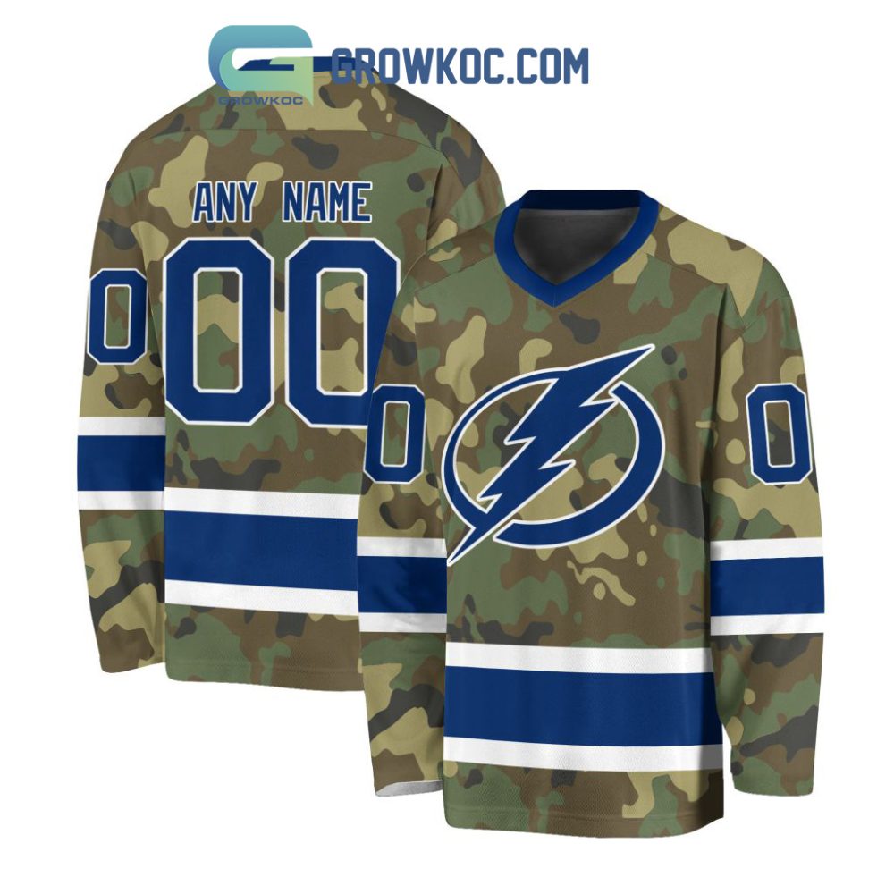 Tampa Bay Lightning Special Camo Veteran Design Personalized Hockey Jersey