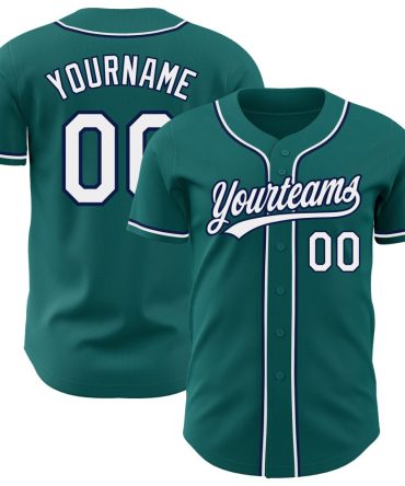 Custom Teal White-Navy Authentic Baseball Jersey