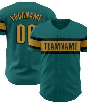 Custom Teal Old Gold-Black Authentic Baseball Jersey