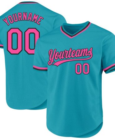 Custom Teal Pink-Black Authentic Throwback Baseball Jersey