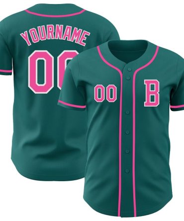 Custom Teal Pink-White Authentic Baseball Jersey